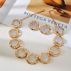 Elegant Gold and Cream Vintage Necklace and Earring Set